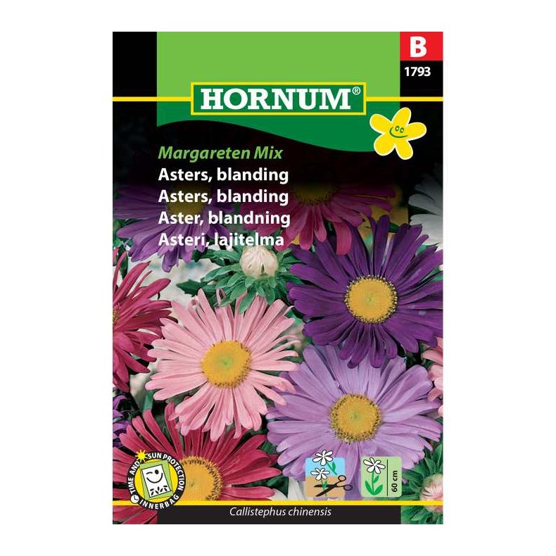 Asters, blomsterfr, blanding, Margareten Mix