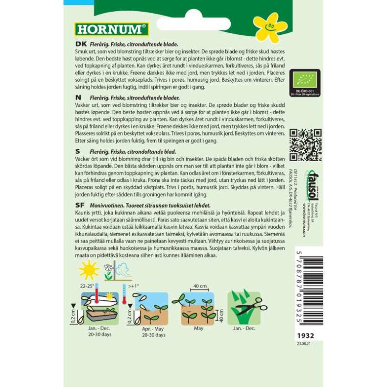 kologisk Citronmelisse, grntsagsfr