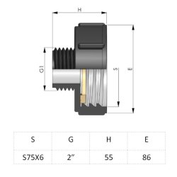 Adapter 2 " tommer S75x2" udvendig alm. gevind | Ekstra kraftig
