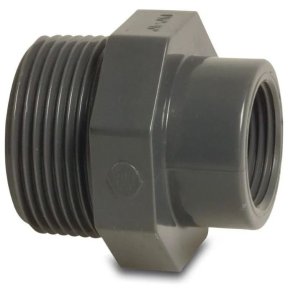 Nippelmuffe PVC-U gr� udvendig gevind x indvendig gevind 10bar 