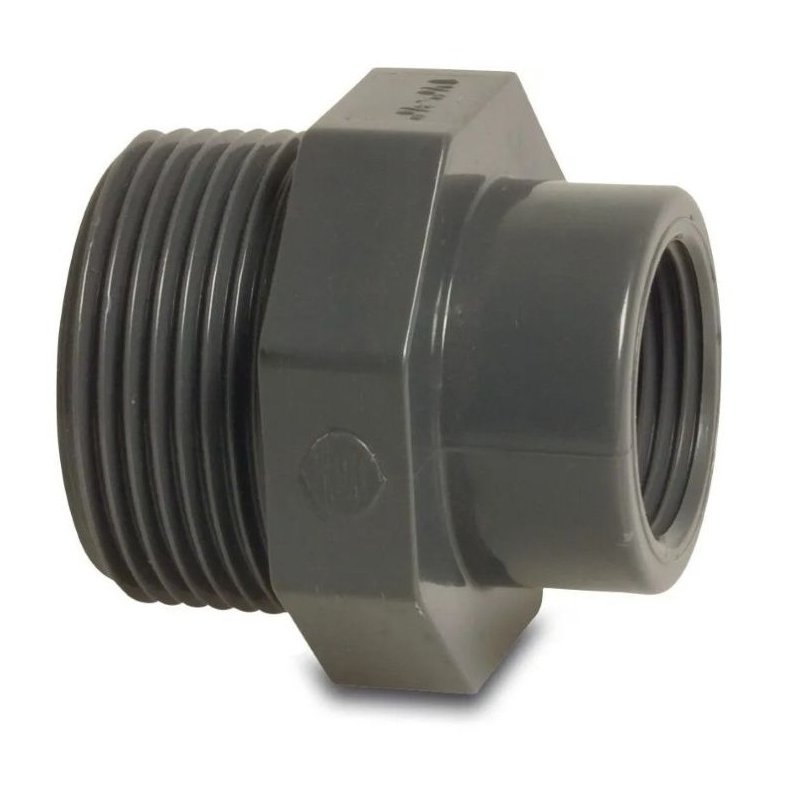 Nippelmuffe PVC-U gr� udvendig gevind x indvendig gevind 10bar 