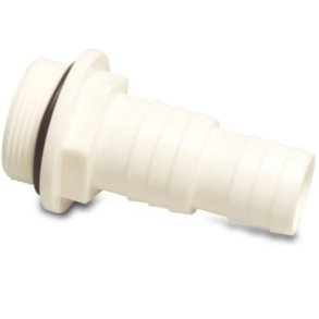 Slangestuds med o-ring. Hvid plast 1 1/2