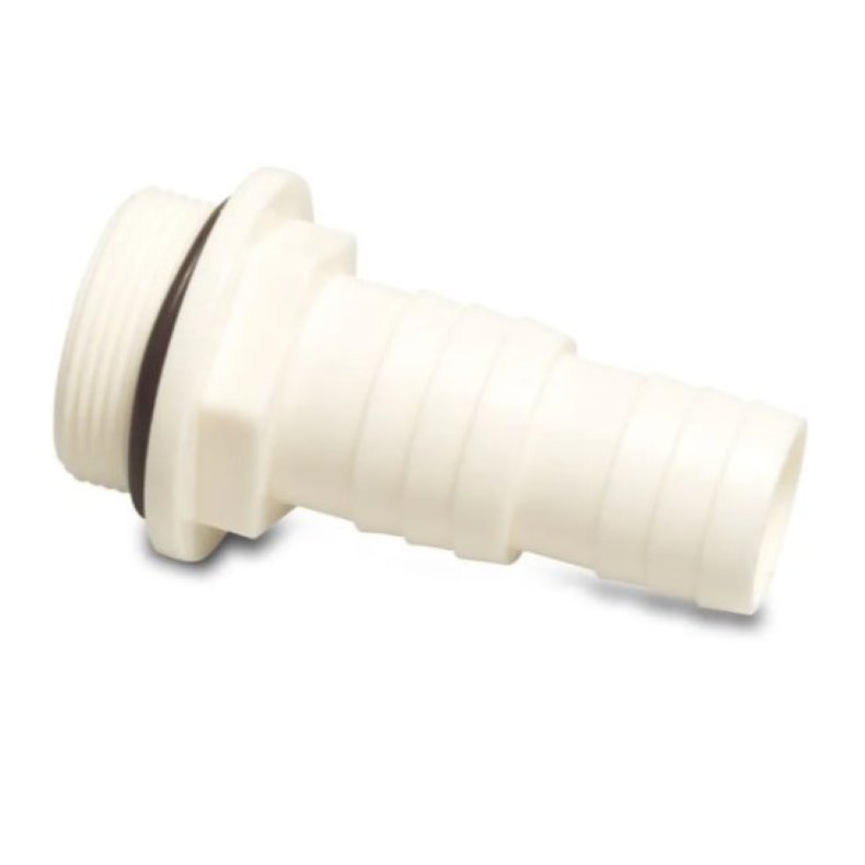 Slangestuds med o-ring. Hvid plast 1 1/2" x 32 - 38 mm. 10 bar