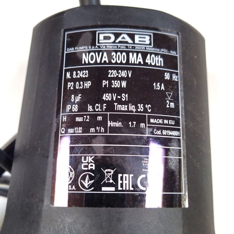 Dykpumpe 350W DAB Nova 300 med flyder 
