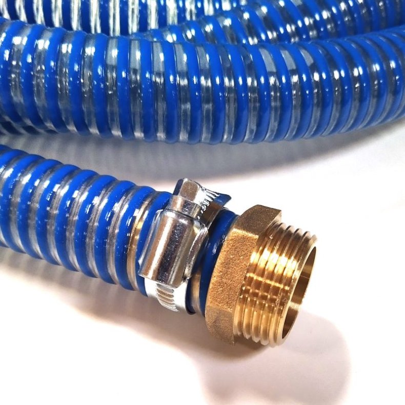 Sugeslangest 25mm x 3,5 m. Spiral slange og messing fittings. 1"