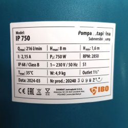 Dykpumpe 750W IBO med automatik og slangestuds