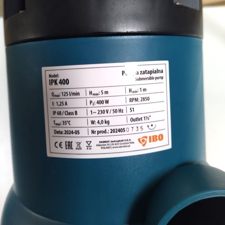 Dykpumpe 400W IPK med automatik og slangestuds