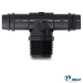 Tavlit T-stykke med udvendig gevind x slangestuds