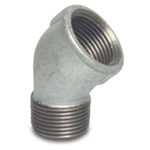 45 grader vinkel udv. x indv. gevind Galvaniseret