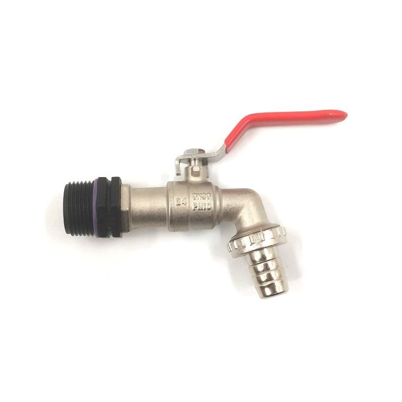 Messing hane 1" gevind og 19mm slangestuds