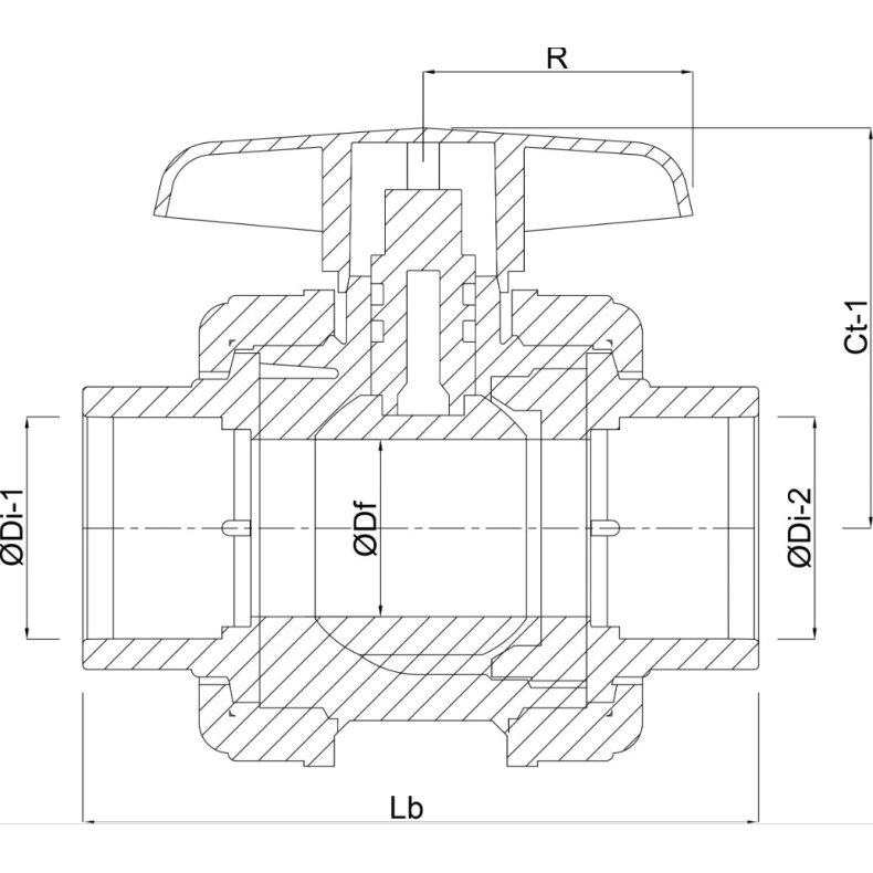 Kugleventil PVC-U  limmuffe. fra 20mm til 110mm